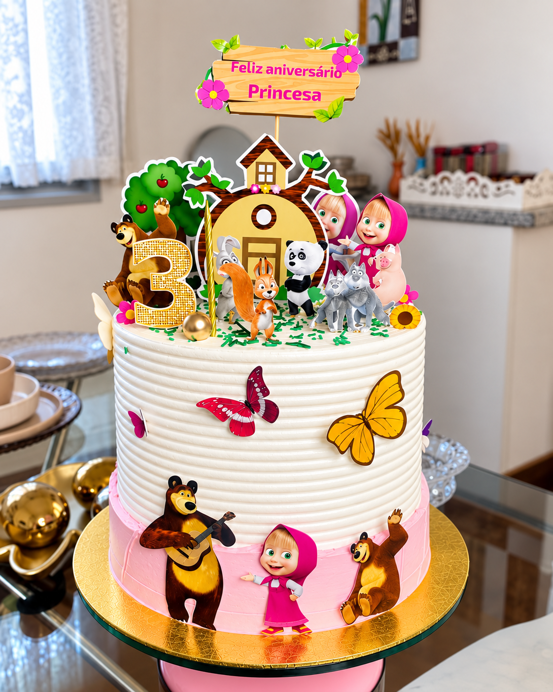 🎂🌸 Bolo Masha e o Urso
